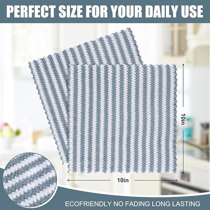 Homaxy 18 Pack Kitchen Dish Cloths, Ultra Soft and Absorbent Dish Towels, Reusable Fast Drying Microfiber Cleaning Cloth, Coral Velvet Wave Design No-lint, 10 x 10 inches, Dusty Blue