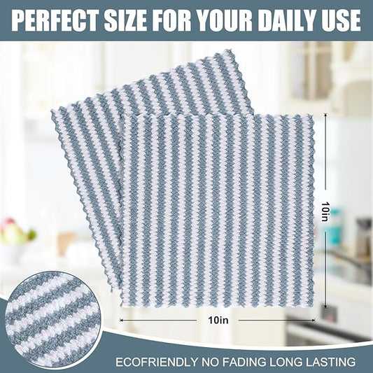 Homaxy 12 Pack Kitchen Dish Cloths, Ultra Soft and Absorbent Dish Towels, Reusable Fast Drying Microfiber Cleaning Cloth, Coral Velvet Wave Design No-lint, 10 x 10 inches, Dusty Blue