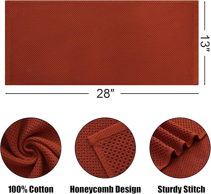 Kitinjoy 100% Cotton Waffle Weave Kitchen Hand Towels (13 X 28 Inches, Rust), 4-Pack Super Soft and Absorbent Dish Towel for Drying Dishes