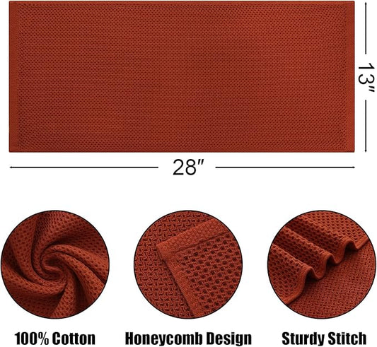 Kitinjoy 100% Cotton Waffle Weave Kitchen Hand Towels (13 X 28 Inches, Rust), 4-Pack Super Soft and Absorbent Dish Towel for Drying Dishes