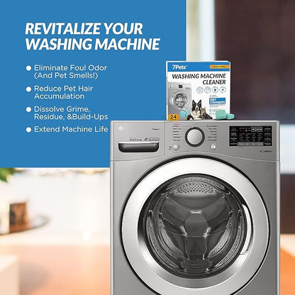 Washing Machine Cleaner Tablets | 24 Count 1-Year Supply | Formulated for Pet Owners | Pet-Friendly Deep Descaler | HE, Top & Front Load | Septic Safe & Eco-Friendly | Eliminates Odor & Residue