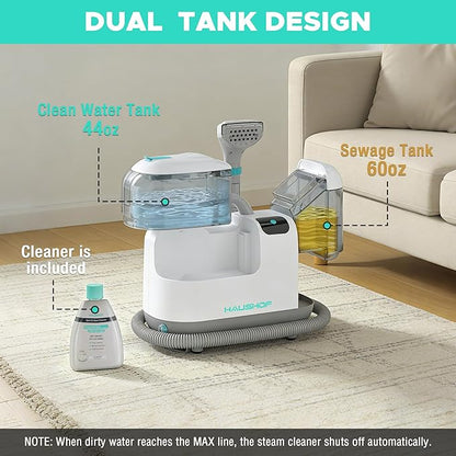 HAUSHOF Steam Portable Carpet and Upholstery Cleaner Machine, Instant Heating Portable Carpet Cleaner with Steam&HotWater&Cold Water System, Steam Cleaner for Carpets, Cars, Furniture, Couch