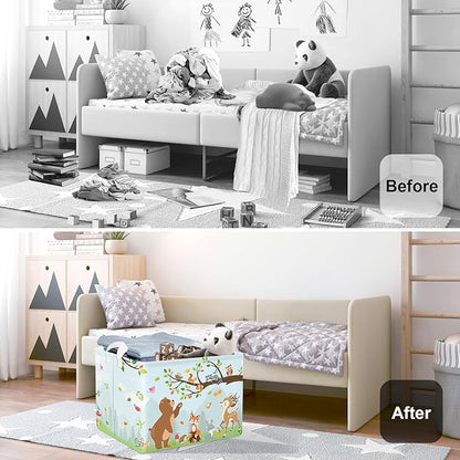 Forest Animals Laundry Hamper Woodland Tree Large Storage Basket Parents Organizer Kids Clothes Toy Bins for Bedroom, Bathroom, Hedgehog, 36L