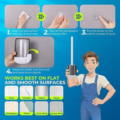 Silicone Toilet Brush, L-Shaped Toilet Brush and Holder Set, Bathroom Toilet Brush with Long Non-Slip Handle, Wall Mounted or Floor Standing Design, for Home and RV Use