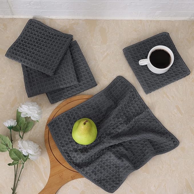 Homaxy Microfiber Waffle Weave Kitchen Dish Cloths, 12 x 12 Inch Ultra Absorbent and Solid Color Dish Towels for Kitchen Fast Drying Dishcloth for Washing Dishes, 6 Pack, Dark Grey