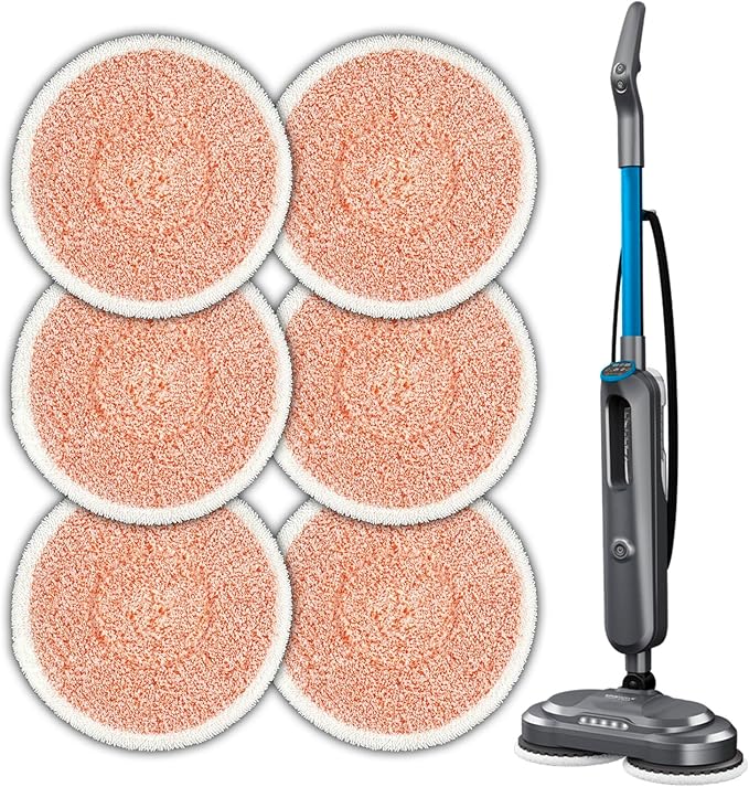 (6 Pack) 3897A Replacement Mop Pads Compatible with Bissell SpinWave SmartSteam Scrubbing Steam Mop 3897A 3712C 3712W, Spinning Scrubbing Mop Pads, Heavy Duty Scrubby Mopping Pads, Orange Pads 3 Sets