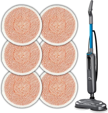 (6 Pack) 3897A Replacement Mop Pads Compatible with Bissell SpinWave SmartSteam Scrubbing Steam Mop 3897A 3712C 3712W, Spinning Scrubbing Mop Pads, Heavy Duty Scrubby Mopping Pads, Orange Pads 3 Sets