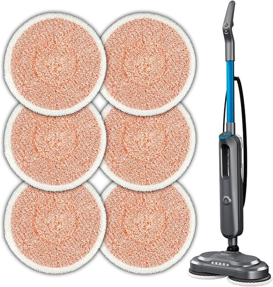 (6 Pack) 3897A Replacement Mop Pads Compatible with Bissell SpinWave SmartSteam Scrubbing Steam Mop 3897A 3712C 3712W, Spinning Scrubbing Mop Pads, Heavy Duty Scrubby Mopping Pads, Orange Pads 3 Sets