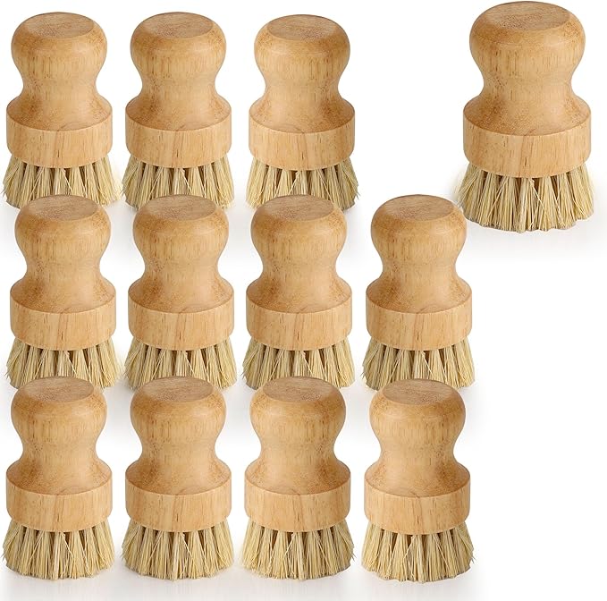 12 Pack Bamboo Palm Dish Brush Bulk, Bamboo Dish Scrubber, Wood Scrub Dish Brush for Dishes Pans, Pots,Vegetables Cleaning