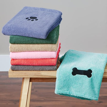 Bone Dry Pet Grooming Microfiber Towel, Embroidered Collection, X-Large,41x23.5", Stonewash Blue