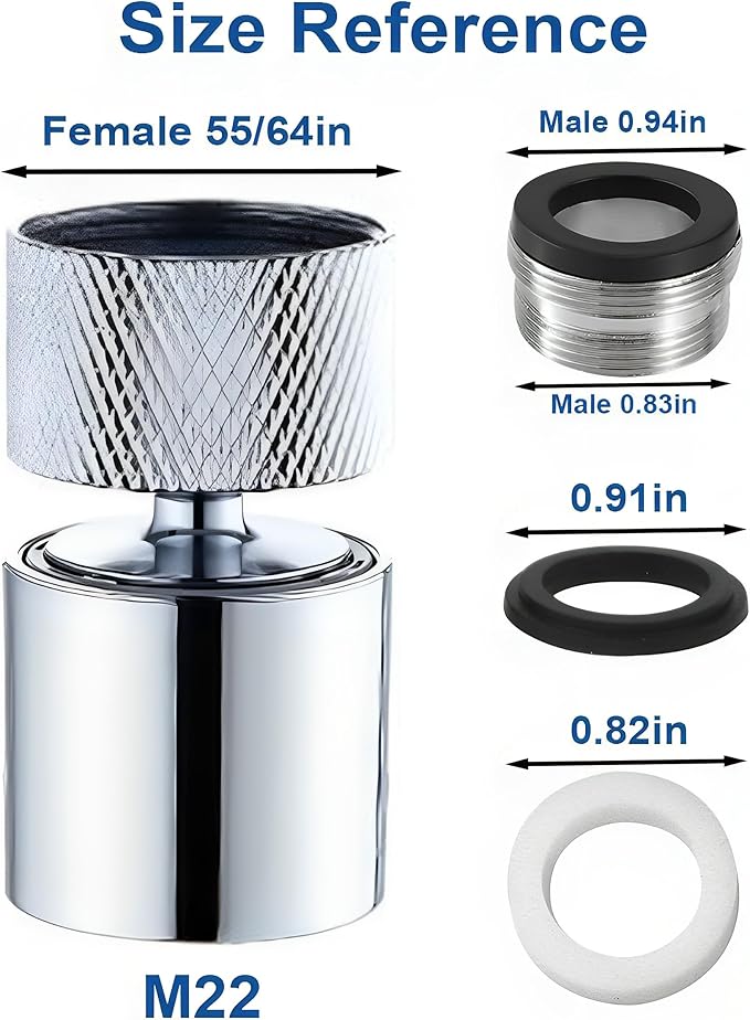 Faucet Aerator 360° Swivel Kitchen Sink Aerator, Dual-function 2-Flow Female 55/64 in-27UNS Chrome Solid Brass Faucet Sprayer Attachment with 15/16 in Male Threaded Adapter for Bathroom Sink Filter