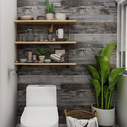 Yun-aeon Gray Wood Peel and Stick Wallpaper 17.3" X 472.4" Self Adhesive Wallpaper Backsplash Line Removable Wall Paper Bathroom Old Furniture Renovation Furniture