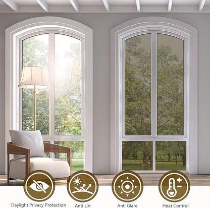 KESPEN Window Privacy Film One Way Daytime Privacy Heat Control Anti UV Non-Adhesive Reflective House Window Tint for Home and Office, Brown-Silver, 35.4 Inch X 8.2 Feet