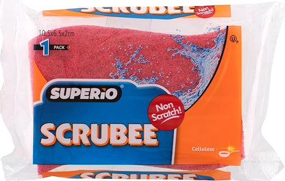 Non-Scratch Cellulose Sponge Kitchen Scrub Sponge with Scouring Pad Set, Good for Non-Stick Cookware Frying Pan, Pot, Counter Top, Sink Scrubbing, Kitchen Scrubbers, Pack of 1, Red/Pink