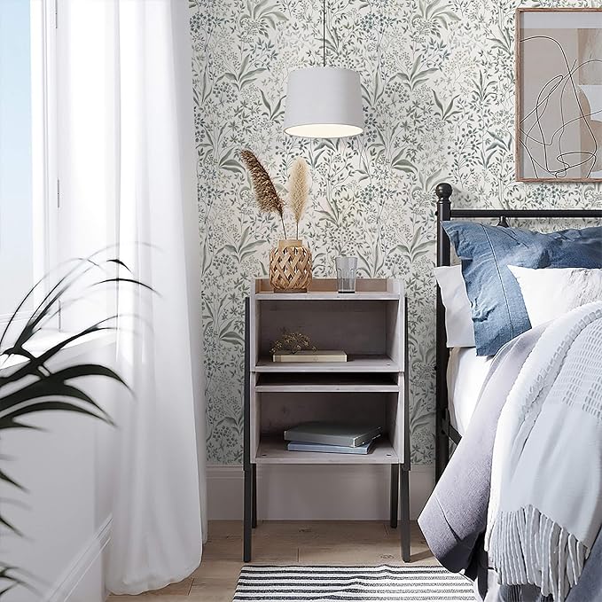 Heroad Green Floral Peel and Stick Wallpaper 17.3''x196'' Boho Contact Paper for Cabinets Drawers Liner Removable Self Adhesive Wall Paper for Bathroom Waterproof Vinyl Roll