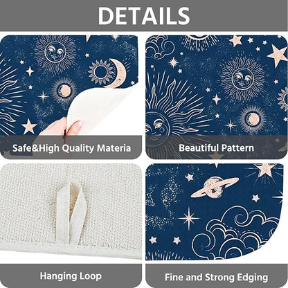 Dish Drying Mat for Kitchen Counter 16x18 Inch, Super Absorbent Dish Drainer Mat, Decorative Microfiber Dishes Drying Pad-Small(Navy Blue Moon)