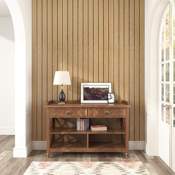 Vintage Brown Wood Wall Panels 3D Textured Acoustic Faux Wood Slat Panel for Walls Self Adhesive Soundproof Wooden Slatted Panel Wallpaper Roll for Bedroom Ceilings Studio Decor 23.6"x118"