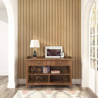 Vintage Brown Wood Wall Panels 3D Textured Acoustic Faux Wood Slat Panel for Walls Self Adhesive Soundproof Wooden Slatted Panel Wallpaper Roll for Bedroom Ceilings Studio Decor 23.6"x118"