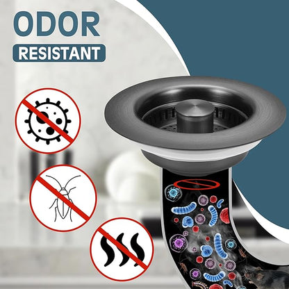 Kitchen Sink Drain Strainer 2 Pack, 304 Stainless Steel Pop Up Sink Stopper, Anti-Clogging Sink Drain Strainer for US Standard Kitchen Drain (Gunmetal Gray)