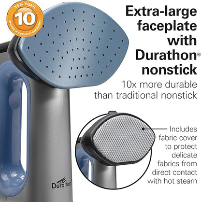 Hamilton Beach Durathon 3-in-1 Handheld Garment Steamer for Clothes & Steam Iron, 45 Second Heat-Up with 1700 Watts, 300ml Removable Water Tank, 27 Minutes of Steam, Auto Shutoff, Gray & Blue (11559)
