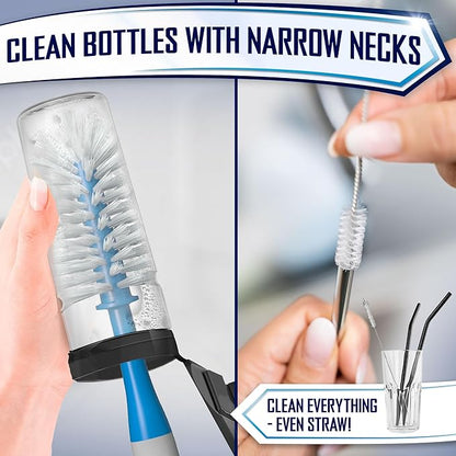 Dish Brush Set of 4 - Kitchen Scrub Brushes with Non-Slip Long Handle for Cleaning, Scrubber, Dishwashing, Dishes, Bottles, Straws, Cups, Pots & Sink, Blue