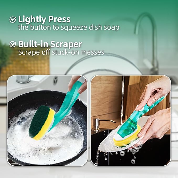 Non Scratch Dishwand Refills 6 Pack, Non-Scratch Replacement Sponge Heads for Dish Wand, Scratch-Free Dishwashing Soap Dispensing Refills, Gentle Scrubber Pads for Kitchen Dishes Sink Cleaning