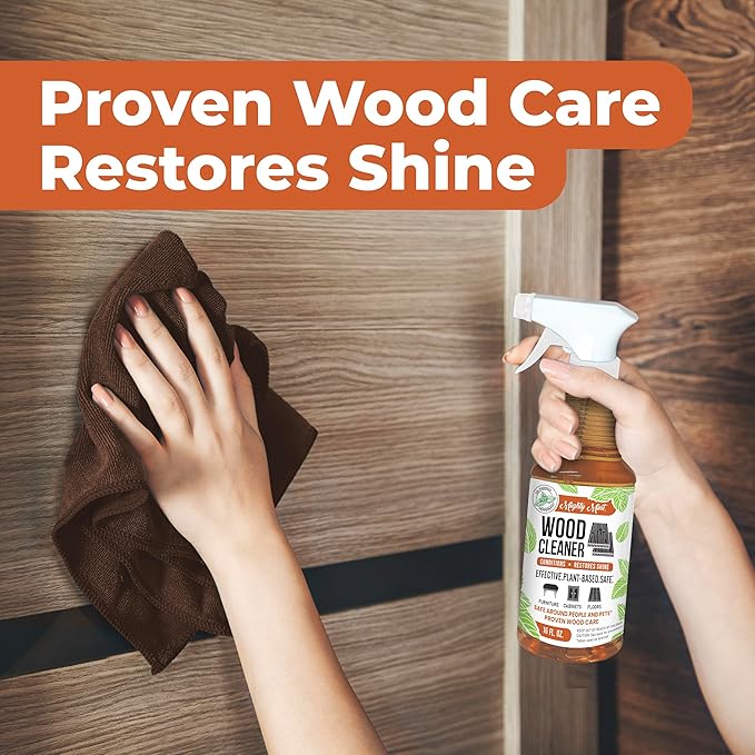 Mighty Mint Wood Cleaner & Conditioner Spray – Plant-Based Formula Cleans, Polishes & Renews Wood Furniture, Cabinets & Floors – Peppermint Scent, 16 oz