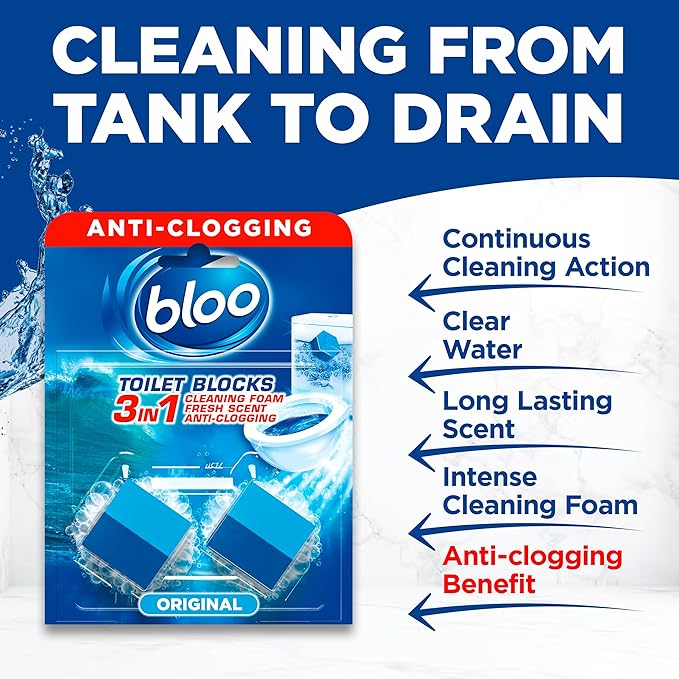 Bloo 2in1 in-Cistern Toilet Blocks Original 50g Limescale Remover Cistern, Cleaning, Foaming Action and Fresheners
