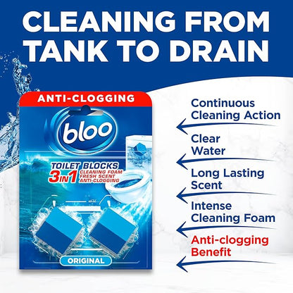 Bloo 2in1 in-Cistern Toilet Blocks Original 50g Limescale Remover Cistern, Cleaning, Foaming Action and Fresheners