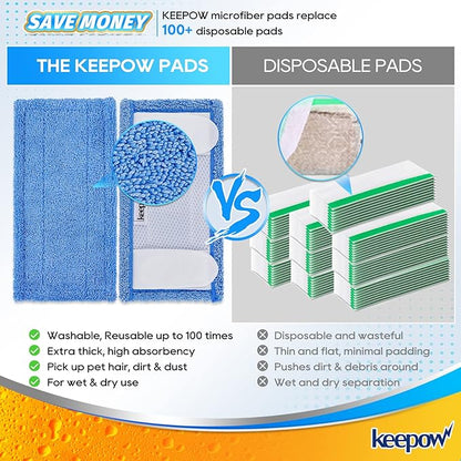 Microfiber Mop Pads Compatible with Swiffer Sweeper Mops, 6 Pack Reusable and Machine Washable Floor Mop Pad Refills, Mop Head Replacements for Multi Surface Wet & Dry Cleaning