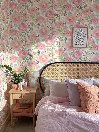 Orainege Floral Wallpaper Peel and Stick Wallpaper 16.9in x196.8in Peony Flowers Floral Contact Paper Removable Self Adhesive Wall Paper Decorative for Cabinets Walls Shelf Liner, Peachy