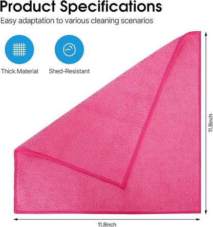 QYL Microfiber Cleaning Cloth,12 Pack Cleaning Rags, Cleaning Towels with 4 Color Assorted, 11.8"X11.8"(Green/Blue/Yellow/Pink)