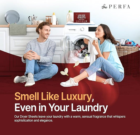 Dryer Sheets – Carat Rouge Scent | Ultra-Soft Essential Oil Dryer Sheet | Long-Lasting Fabric Sheet | 60 PCS Scented Laundry Sheets With Odor Neutralizing Technology by Perfa