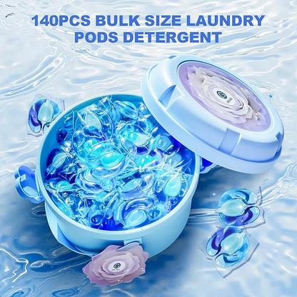 140-Count Laundry Detergent Pacs, 5-in-1 Powerful Clean, Stain Remover, Color Protector, Fabric Care, Deep Hygienic Clean, HE Compatible