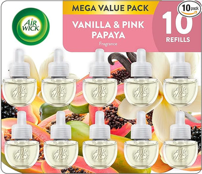 Air Wick Plug In Scented Oil Refill, 10ct, Vanilla and Pink Papaya, Air Freshener, Essential Oils