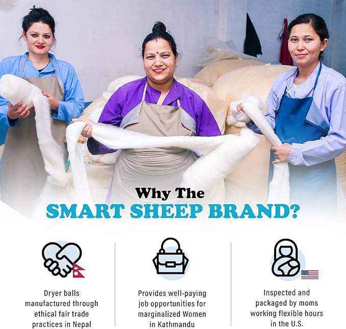 Wool Dryer Balls - Smart Sheep 6-Pack - XL Premium Natural Fabric Softener Award-Winning - Wool Balls Replaces Dryer Sheets - Wool Balls for Dryer - Laundry Balls for Dryer, 6 Count (Pack of 1)