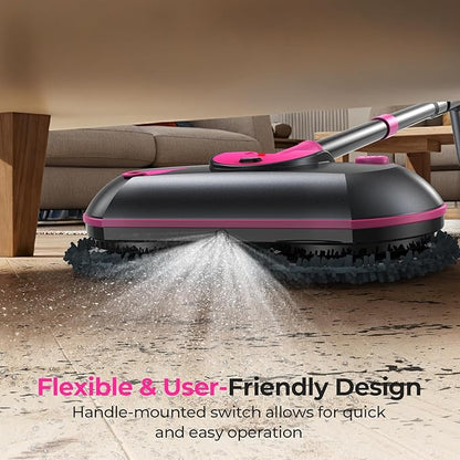 ScrubWiz Cordless Electric Mop, Electric Spin Mop with Water Spray, Powerful Floor Cleaner, Super Quiet Cleaning & Waxing, Pink and Black