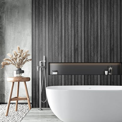VEELIKE Charcoal Black Wood Slat Wallpaper Peel and Stick Modern Wood Panel Wallpaper for Accent Walls Backdrop 24''x354'' Self Adhesive Removable Slat Wall Paneling for Bedroom Bathroom Living Room