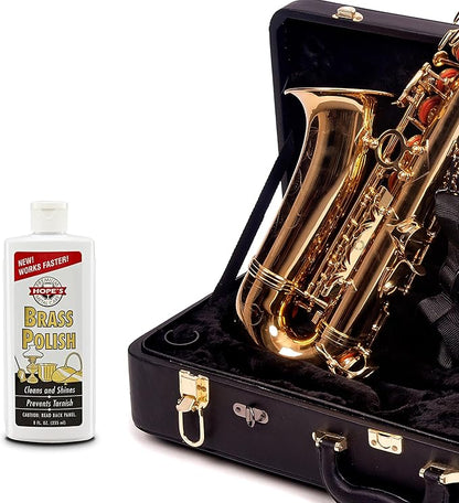 HOPE'S Brass Polish and Cleaner - Protective Tarnish Remover - Great Brass, Copper, Chrome, and Sterling Silver Polish - Polisher for Home Decor, Music Instruments, and Jewelry, 8 Fl Oz, Pack of 1
