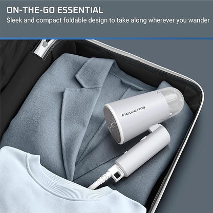 Rowenta Travel Steam Handheld Steamer 2.3 Oz Tank Capacity, Foldable,Easy Steam, Effortless wrinkle removal, 1100 watts Portable, Ironing, Fabric Steamer, Vacation Essentials, Gray, DR1011
