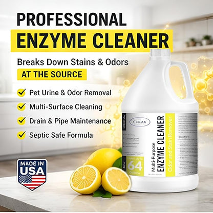 Multi-Purpose Probiotic Enzyme Cleaner, (128 oz, Citrus) - Pet Stain and Odor Remover - Concentrated - Professional & Home Strength Drains, Floors, Bathrooms, Toilets Trash Can, Made in USA