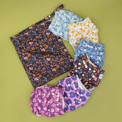 babygoal Reusable Cloth Diapers 6 Pack+6pcs Inserts+Wet Bag, One Size Adjustable Washable Pocket Nappy Covers for Baby Girls and Boys-Rash Free