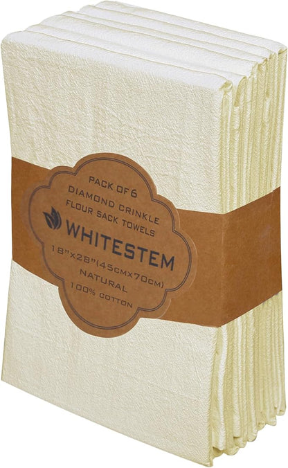 Flour Sack Towels 18” x 28” – Pack of 6 Cotton Kitchen Towels, Dish Towels and Tea Towels for Embroidery, Thick Absorbent for Baking & Bread Proofing - Natural