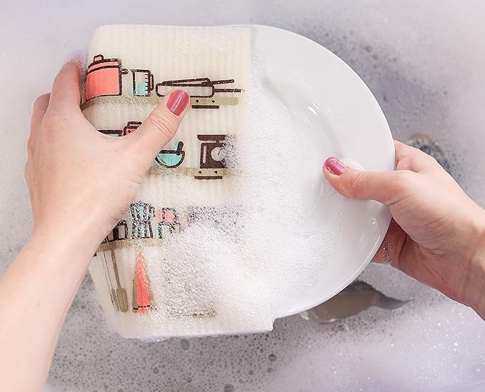 DII Swedish Dishcloths for Kitchen & Cleaning, Reusable, Machine Washable & Dishwasher Safe, Biodegradable, 7.75 x 6.75, Utensils, 3 Piece