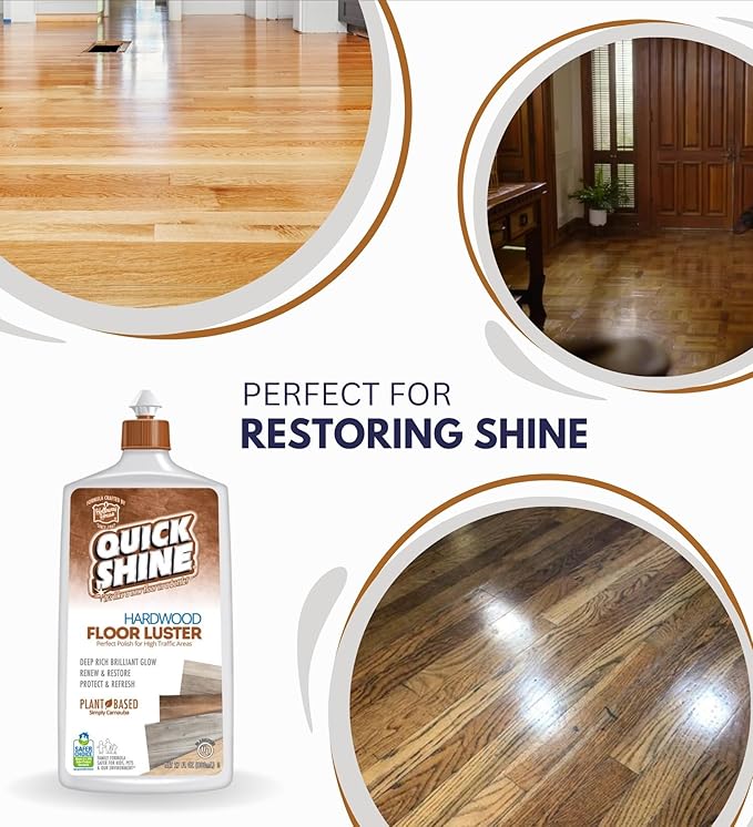 Quick Shine Hardwood Floor Luster Liquid 27 oz Bundle with Microfiber Cloth - Restores Richness & Beauty - Carnauba Protection - Hardwood Floor Polish - Long-Lasting Shine - (3 Items)