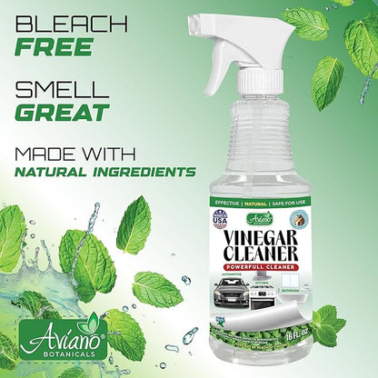 Aviano Botanicals Vinegar Cleaner, Made in USA - 16 Fl Oz Vinegar Cleaning Spray – Safe, Non-Corrosive, Pet & People Friendly, Eco-Friendly Mint Scent for Kitchen, Auto, Floors, Glass, Baths and more