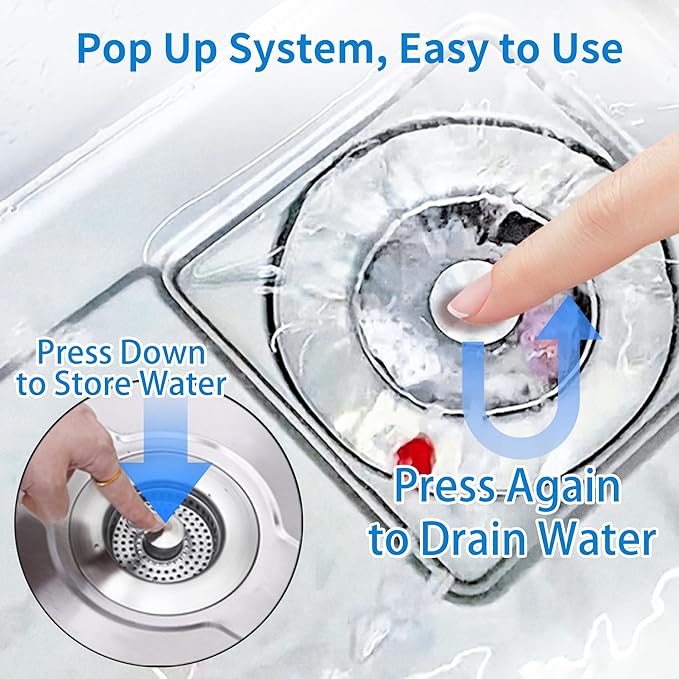 Sink Drain Strainer - Sink Stopper for Kitchen Drain,3 in 1 Kitchen Sink Drain Strainer with Anti Clogging Basket, Easy to Install Kitchen Sink Stopper for US Standard 3-1/2” Drain Hole