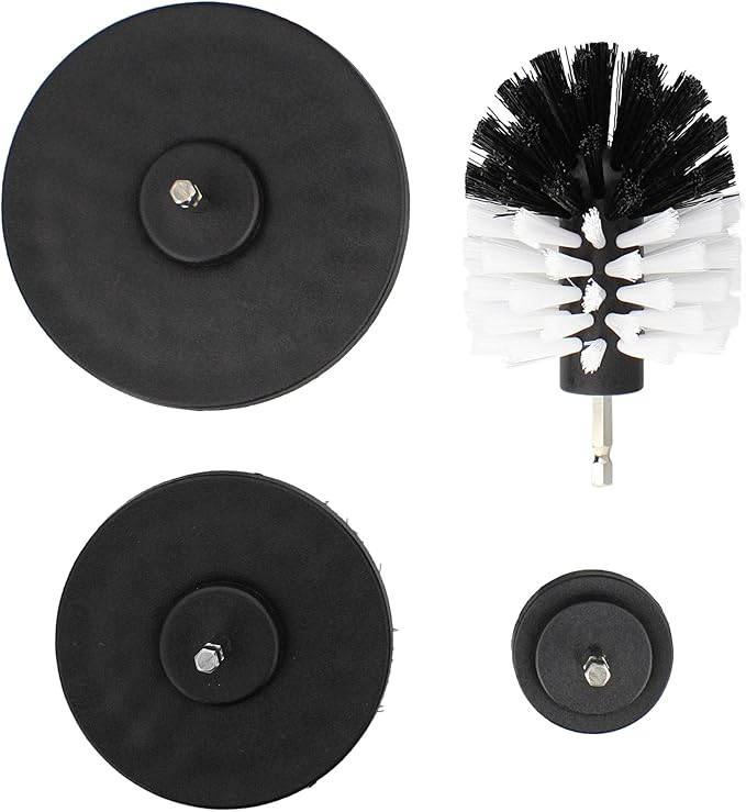 ABN Power Scrubber Cleaning Brush Set for 1/4in Drive Drill - 4 Piece White Soft Bristle Shower Scrubber, Baseboard Cleaner, Scrubbing Brush Kit Set for Home and Auto Car, Boat, Deck, Hot Tub, Carpet
