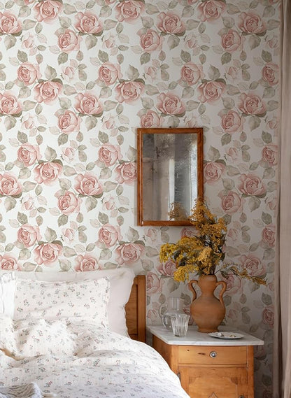 Heroad 16.1''x393'' Vintage Floral Peel and Stick Wallpaper Flower Contact Paper Retro Wall Paper Waterproof Removable Self Adhesive Wallpaper for Bedroom Living Room Cabinet Rose Decor Vinyl Roll