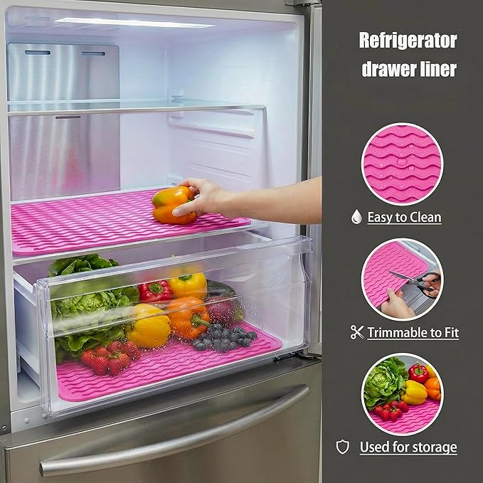 MicoYang Silicone Dish Drying Mat for Multiple Usage,Easy clean,Eco-friendly,Heat-resistant Silicone Mat for Kitchen Counter or Sink,Refrigerator or drawer liner Rose L 16 inches x 12 inches